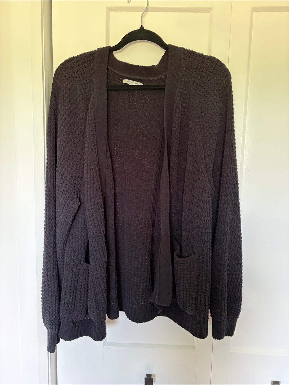 American Eagle Black Open-Front Knit Cardigan